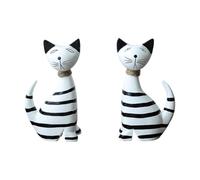 Qianly Set di 2 Statuette di Gatti a Strisce Lisce per Il Tavolino Da Caffè Del Collega,
