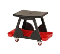 Qianly Sgabello da Meccanico con Portaoggetti Salvaspazio Sgabello Pieghevole con Ruo Robusto per Meccanici, Garage, Rosso