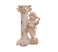 Qianly Statua Portacandele con Angelo Antichizzato Portacandele con Angelo Shabby Chic Statuetta Decorativa per Caminetto, Colonna Romana Angelo Con Chitarra, Bianco Anticato