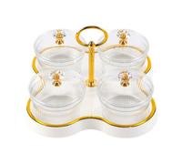 Qianly Vassoio per, Piatti Divisi per Servire Spuntini, Multiuso, con Coperchio, Barattolo per La Conservazione in Cucina, Porta Caramelle E, Bianco crema 4 griglie