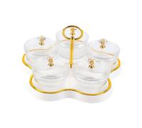 Qianly Vassoio per, Piatti Divisi per Servire Spuntini, Multiuso, con Coperchio, Barattolo per La Conservazione in Cucina, Porta Caramelle E, Bianco crema 5 griglie