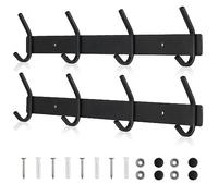 Qiannhee 2 Pezzi 4 Ganci Appendiabiti da Parete Moderno 43CM Fino a 40KG Portaoggetti Bagno Attaccapanni da Muro Durevole Acciaio Nero Ganci per Porte, Cappotti, Cappelli, Giacche, Cucina, Ingresso