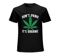 Qianqianzhi Men's Don't Panic It's Organic Legalize Marijuana Pot Weed Gift T-Shirts Black S