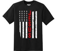 Qianqianzhi Men's Jesus America Flag Religious Graphic Tee T-Shirts Black L