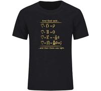 Qianqianzhi Men's Physics God Says Maxwell Equations And Then There Was Light Nerd Design Cotton Men Science Summer Top T-Shirts Black XXL