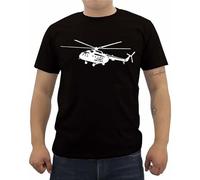 Qianqianzhi Men's Summer Short Sleeve Cotton Mi-8 Helicopter Print Casual Male Fitness Shirt Cool Tees Tops Streetwear Black T-Shirts Black L