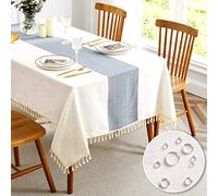 QIANQUHUI Tovaglia ricamata per tavolo da pranzo, rustica e rustica, colore blu, antipolvere, resistente alle fuoriuscite e al suolo, in cotone e lino (celeste, 140 x 140 cm)