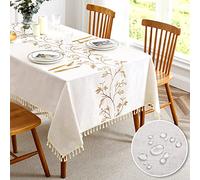 QIANQUHUI Tovaglia ricamata per tavolo da pranzo, rustica e rustica, colore blu, antipolvere, resistente alle fuoriuscite e al suolo, in cotone e lino (N-beige, 140 x 180 cm)