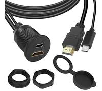 QIANRENON 2 in 1 USB C HDMI Fissaggio filettato Incorporato impermeabile Cavo Adattatore USB C 2.0+HDMI 1.4 da maschio a femmina pannello Montaggio Cavo,4K@60HZ,per auto cruscotto scrivania,1M/3,3ft