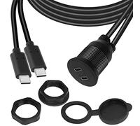 QIANRENON 2 USB C Fissaggio filettato Incorporato impermeabile cavi Adattatore, Doppio USB C 2.0 maschio a femmina auto Cruscotto pannello Montaggio Cavo, per auto barca camion yacht moto, 1m/3.3ft