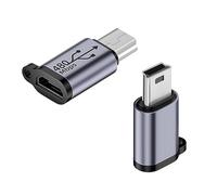 QIANRENON Adattatore da mini USB maschio a micro USB femmina, da mini USB a micro USB 2.0, connettore dati di ricarica, 480 Mbps, 18 W, 9 V/2 A, in lega di alluminio/foro per gancio, per fotocamera