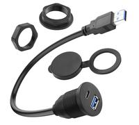 QIANRENON Adattatore fisso filettato 2 in 1 da USB 3.0 a USB 3.0 e USB C, cavo corto da 5 GBps da tipo A maschio a A + C femmina, connettore da 1 a 2, ricarica 5 V3A, cruscotto per auto/camper, 30 cm