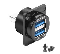 QIANRENON Adattatore per montaggio a pannello USB 3.0 a USB 3.0 e USB 2.0 2 in 1, 5Gbps, USB 3.0 maschio a USB 3.0 femmina + USB 2.0 femmina, dati di ricarica, connettore 1 in 2, 5V1.5A, per port USB
