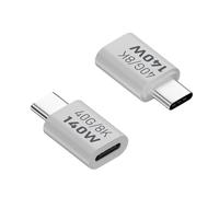 QIANRENON Adattatore USB C da 140 W, 40 Gbps, connettore dati da maschio a femmina, supporta PD140W (28V5A)/8K a 60Hz, scafo in lega di alluminio, per Thunderbolt 3 iPhone 15 Steam Deck, 2 pezzi