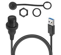 QIANRENON USB C a USB 3.0 Filettato Incorporato Montaggio Impermeabile Cavo Adattatore 5Gbps USB 3.0 maschio a USB C femmina Pannello Montaggio Cavo, Supporta 5V/3A ricarica, 1M/3.3ft