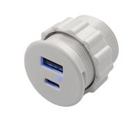 QIANRENON USB C & USB incorporato, collegamento di ricarica rapida da 15 W, tipo C, adattatore di fissaggio a 2 porte, presa di ricarica, 5 V/3,1 A, luce LED, montaggio su mobili, desktop, bianco