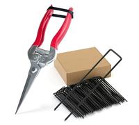 QianRuiDa Forbici da Giardinaggio con Picchetti a U (50) - Strumenti manuali ergonomici e Graffette per Prato Sintetico, Telo Pacciamatura e Recinzioni - Acciaio Inossidabile