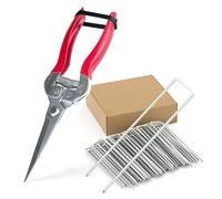 QianRuiDa Forbici da Giardinaggio con Picchetti a U (50) - Strumenti manuali ergonomici e Graffette per Prato Sintetico, Telo Pacciamatura e Recinzioni - Acciaio Inossidabile