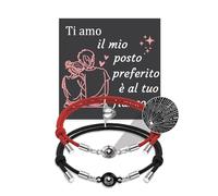 QianSiLi Bracciale Personalizzato per San Valentino, Compleanno, Natale e Anniversario - Regalo di Coppia per Lui e Lei - Rosso e Nero