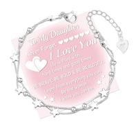 QianSiLi Braccialetto da donna in argento 925 con mini stelle e perline a strati, regalo per figlia, sorelle, amici, nipote, amante, compleanno, Natale, Small, Acciaio inossidabile Argento sterling