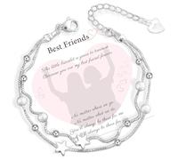 QianSiLi Braccialetto da donna in argento 925 con mini stelle e perline a strati, regalo per figlia, sorelle, amici, nipote, amante, compleanno, Natale, Small, Acciaio inossidabile Argento sterling