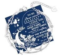 QianSiLi Braccialetto da donna in argento 925 con mini stelle e perline a strati, regalo per figlia, sorelle, amici, nipote, amante, compleanno, Natale, Small, Acciaio inossidabile Argento sterling