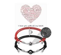 QianSiLi Idee Regalo San Valentino per Lui e Lei,Bracciali Coppia, Braccialetto di proiezione, regolabile, Regali Di Coppia Per Lui Lei Fidanzata Fidanzato, Regalo Anniversario Compleanno(Rosso)