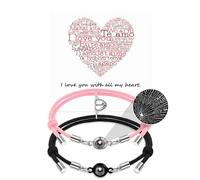 QianSiLi Idee Regalo San Valentino per Lui e Lei,Bracciali Coppia, Braccialetto di proiezione, regolabile, Regali Di Coppia Per Lui Lei Fidanzata Fidanzato, Regalo Anniversario Compleanno(Rosa)