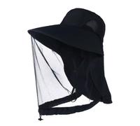 Qiantull Cappello da sole per esterni, con protezione per il collo, a tesa larga, protezione UV, protezione solare, estivo, per escursioni, pesca, unisex, per donne e uomini, Nero + velo, Taglia unica