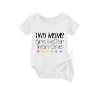QIANWANYI Baby Gemelli Baby Body Two Moms Are Better Than One Neonato Pagliaccetto Ragazzi Ragazze Regalo Gemelli Abbigliamento Bambino Con Cappello, Bianco Two Moms Are Better Than One, 0-3 Monate