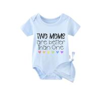 QIANWANYI Baby Gemelli Baby Body Two Moms Are Better Than One Neonato Pagliaccetto Ragazzi Ragazze Regalo Gemelli Abbigliamento Bambino Con Cappello, Blu Two Moms Are Better Than One, 0-3 Monate