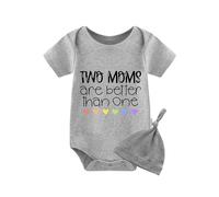 QIANWANYI Baby Gemelli Baby Body Two Moms Are Better Than One Neonato Pagliaccetto Ragazzi Ragazze Regalo Gemelli Abbigliamento Bambino Con Cappello, Grigio Two Moms Are Better Than One, 0-3 Monate