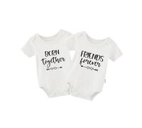 QIANWANYI Body Bambino Gemelli Born Together Friends Forever Divertenti Body Neonato Regalo Gemella Tutina Manica Corta Bimba Bambino(bianco 3m)