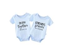 QIANWANYI Body Bambino Gemelli Born Together Friends Forever Divertenti Body Neonato Regalo Gemella Tutina Manica Corta Bimba Bambino(blu 12m)
