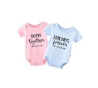 QIANWANYI Body Bambino Gemelli Born Together Friends Forever Divertenti Body Neonato Regalo Gemella Tutina Manica Corta Bimba Bambino(rosa blu 3m)