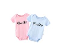 QIANWANYI Body Bambino Gemelli Double Trouble Divertenti Body Neonato Regalo Gemella Tutina Manica Corta Bimba Bambino(rosa blu 3m)