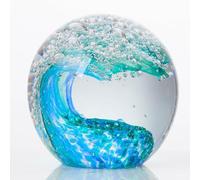 Qianwei Sfera di cristallo soffiata a mano con onde dell'oceano, statuette da collezione in vetro, fermacarte, sfera di vetro, decorazione per acquario, decorazione per ufficio, amanti dell'oceano