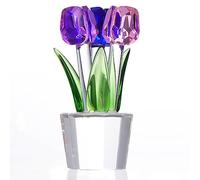 Qianwei Statuetta di tulipani in cristallo colorata con vaso, bouquet di fiori in vetro, statuette da collezione in cristallo, decorazione per ufficio, casa, fermacarte, regalo per donne, mamma,