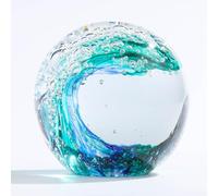 Qianwei Statuette in vetro soffiato a mano con onde oceaniche, palla di vetro fermacarte, decorazione per la casa da collezione, decorazione per acquario, decorazione per ufficio per gli amanti