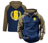 QIANYIFU Felpa con Cappuccio A Mezza Zip per Uomo Vintage Giacca A Maniche Lunghe per R.a.in.bo.w S.IX S.ie.g.e Pullover Patchwork Maniche con Cappuccio Tops Drawstring Hoodie con Tasca C-5 L