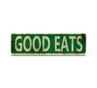 Qianyin - Targa in latta con scritta "Good Eats Street", divertente, vintage, sottile, 40,6 x 10,2 cm, decorazione artistica da parete, poster per cucina, casa, fattoria, bar, caffetteria, garage