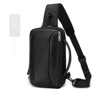 Qianyou Borsello Uomo Tracolla con Porta USB, Zaino Monospalla per Tablet/iPad fino a 7,9", Sling Bag Impermeabile per Lavoro Sportivo/Treeking/Ciclismo/Viglio (Nero)