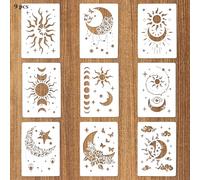 Qianyu 9 stencil riutilizzabili per dipingere modelli di sole, stella, luna, piastrelle, pareti, pavimenti, disegni creativi, stencil per fai da te su patio, pareti in legno, mobili, decorazioni per