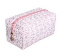 Qianyu Borsa per il trucco floreale da viaggio per donne e ragazze rosa carino coquette trapuntato trucco stoccaggio cerniera borsa di stoffa estetica portatile organizzatore cosmetico fiore borsa