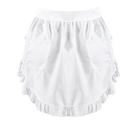 Qianyu Mezzo Grembiule Vintage Bianco con 2 Tasche per la Cucina - Elegante Volant per Cameriera Francese