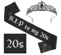 Qianyu R.I.P to My 20s Sash con corona nera per i miei 20 anni, fascia di compleanno per ragazza, funerale per 30° compleanno funerale per giovani, decorazioni per 30° compleanno, forniture per feste