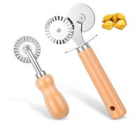 Qianyu Set di 2 ruote dentate a doppia scanalatura e lama singola, tagliapasta con manico in legno, per pizza, pasticceria, ravioli, taglierina a rullo con scanalatura