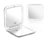 Qianyu Specchio quadrato compatto pieghevole con ingrandimento 1x/15x, specchio per il trucco da viaggio, piccolo specchio tascabile, portatile, 2 lati, con ingrandimento 15X e specchio 1X per borse