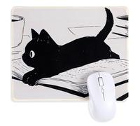Qianyu Tappetino per mouse carino anime gatto nero tappetino per mouse quadrato divertente tappetino per mouse kawaii accessori da scrivania con bordi cuciti, base in gomma antiscivolo, per mouse
