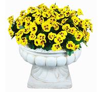 QIANYUN 8pcs Fiori di viola del pensiero artificiali - Piante finte per uso esterno o interno - Decorazioni floreali finte con colore resistente allo sbiadimento - 30 cm (giallo)